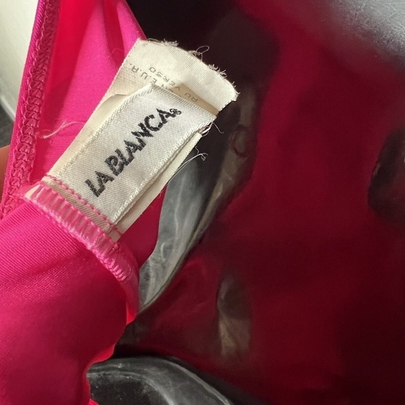 VTG La Blanca hot pink Gold one piece swim suit Barbiecore 12 - Picture 5 of 10